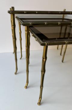 Maison Bagu s Set of 3 Nesting Tables Bamboo Gilt Bronze by Maison Bagu s France 1960s - 4191440