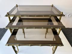  Maison Bagu s Set of 3 Nesting Tables Bamboo Gilt Bronze by Maison Bagu s France 1960s - 4191443