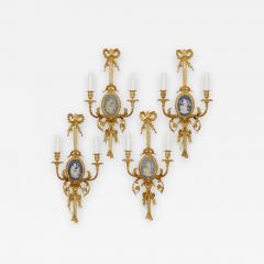  Maison Beurdeley Set of four Louis XVI style jasperware and gilt bronze wall sconces - 1473164