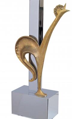  Maison Charles et Fils Maison Charles Attr Gilt bronze and Chrome Rooster Lamp - 4557111