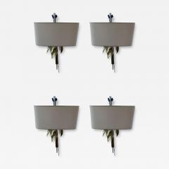  Maison Charles et Fils Two Pairs of Wall Lamps with Laurel Leaves attributed to Maison Charles In Brass - 3709269