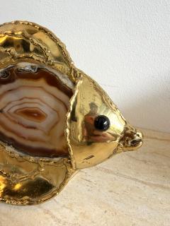  Maison Honor Paris Pair of Brass Agate Fish Lamps by Henri Fernandez France 1980s - 4384439