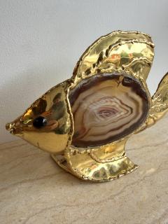  Maison Honor Paris Pair of Brass Agate Fish Lamps by Henri Fernandez France 1980s - 4384444