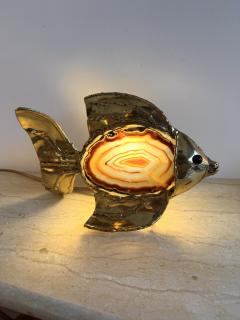  Maison Honor Paris Pair of Brass Agate Fish Lamps by Henri Fernandez France 1980s - 4384446
