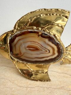  Maison Honor Paris Pair of Brass Agate Fish Lamps by Henri Fernandez France 1980s - 4384450