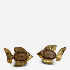  Maison Honor Paris Pair of Brass Agate Fish Lamps by Henri Fernandez France 1980s - 4384594