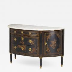  Maison Krieger ELEGANT LOUIX XVI STYLE CHINOISERIE EBONIZED WOOD DEMI LUNE COMMODE - 2012943