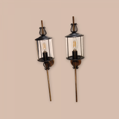  Maison Lunel Black Enameled Steel Tole Brass and Glass Sconces by Lunel France 1960s - 3482746