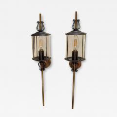  Maison Lunel Black Enameled Steel Tole Brass and Glass Sconces by Lunel France 1960s - 3483685