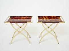  Maison Mercier Freres Mercier Fr res Pair of French side tray tables Faux Tortoise brass Maison Mercier 1970s - 2322654