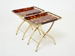  Maison Mercier Freres Mercier Fr res Pair of French side tray tables Faux Tortoise brass Maison Mercier 1970s - 2322660