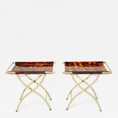  Maison Mercier Freres Mercier Fr res Pair of French side tray tables Faux Tortoise brass Maison Mercier 1970s - 2326223