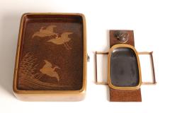  Maki e Box for Writing Utensils with Design of Egrets and Waterwheel 19th century - 4051589