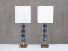  Malm metallvarufabrik AB Pair of Malm Metallvarufabrik Brass and Blue Glass Table Lamps Sweden 1950s - 4328050