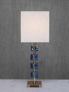  Malm metallvarufabrik AB Pair of Malm Metallvarufabrik Brass and Blue Glass Table Lamps Sweden 1950s - 4328053