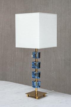  Malm metallvarufabrik AB Pair of Malm Metallvarufabrik Brass and Blue Glass Table Lamps Sweden 1950s - 4328054