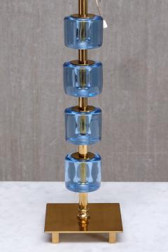  Malm metallvarufabrik AB Pair of Malm Metallvarufabrik Brass and Blue Glass Table Lamps Sweden 1950s - 4328056