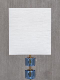 Malm metallvarufabrik AB Pair of Malm Metallvarufabrik Brass and Blue Glass Table Lamps Sweden 1950s - 4328057