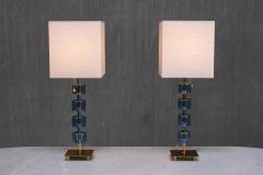  Malm metallvarufabrik AB Pair of Malm Metallvarufabrik Brass and Blue Glass Table Lamps Sweden 1950s - 4328058