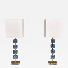  Malm metallvarufabrik AB Pair of Malm Metallvarufabrik Brass and Blue Glass Table Lamps Sweden 1950s - 4328165