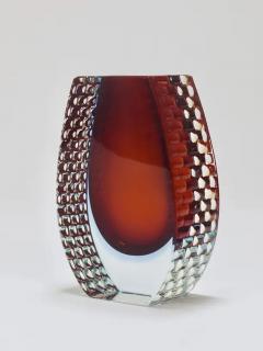  Mandruzzato Large Mandruzzato Sommerso Murano Textured Facetted Art Glass Vase Italy 1970s - 4064536
