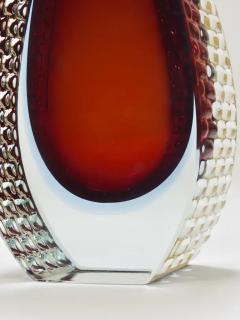  Mandruzzato Large Mandruzzato Sommerso Murano Textured Facetted Art Glass Vase Italy 1970s - 4064549