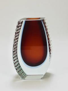  Mandruzzato Large Mandruzzato Sommerso Murano Textured Facetted Art Glass Vase Italy 1970s - 4064610