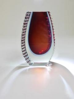  Mandruzzato Large Mandruzzato Sommerso Murano Textured Facetted Art Glass Vase Italy 1970s - 4064634