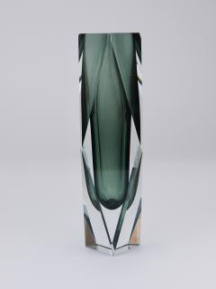  Mandruzzato Tall Mandruzzato Sommerso Faceted Murano Glass Block Vase Italy 1960s - 4330204