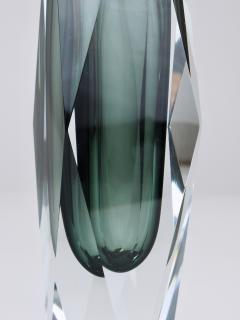  Mandruzzato Tall Mandruzzato Sommerso Faceted Murano Glass Block Vase Italy 1960s - 4330208
