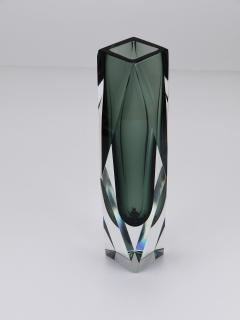  Mandruzzato Tall Mandruzzato Sommerso Faceted Murano Glass Block Vase Italy 1960s - 4330210