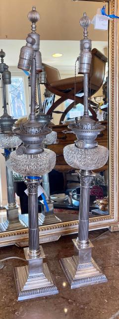  Mappin Webb Antique Mappin Webb Neoclassical Column Silver Cut Crystal Table Lamps - 1885043