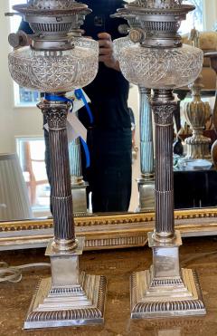  Mappin Webb Antique Mappin Webb Neoclassical Column Silver Cut Crystal Table Lamps - 1885055
