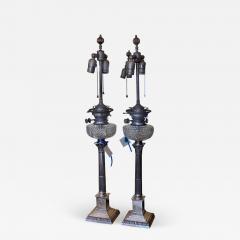  Mappin Webb Antique Mappin Webb Neoclassical Column Silver Cut Crystal Table Lamps - 1885481