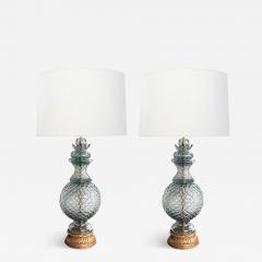  Marbro Lamp Company Impressive Pair of Murano Pale blue Pineapple form Lamps by Seguso for Marbro - 3231965