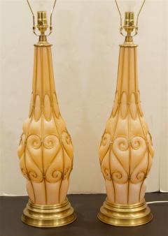  Marbro Lamp Company Large Pair of Coral Tone Murano Lamps with Brass Details by Marbro - 647950