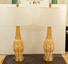  Marbro Lamp Company Large Pair of Coral Tone Murano Lamps with Brass Details by Marbro - 647953