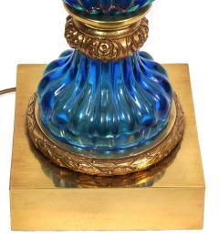  Marbro Lamp Company Large Pair of Vintage Blue Murano Glass Lamps Marbro - 2929071