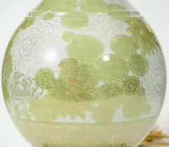  Marbro Lamp Company Marbro Green and White Chrysanthemum Porcelain Lamps - 1166109