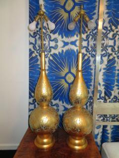  Marbro Lamp Company Monumental Pair of Gold Leaf Gourd Shaped Hollywood Regency Modern Lamps - 1435345