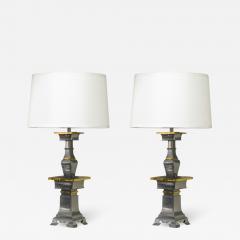  Marbro Lamp Company Pair Of Sculptural Table Lamps In Pewter And Brass 1960s - 1473157