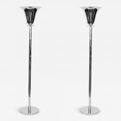  Marbro Lamp Company Pair of Marbro Chrome Lotus Torchiere Lamps - 3800753