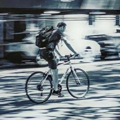  Marc VanDermeer Urban Expressionist Photography Titled Hermes of Man on a Bicycle in NYC - 2873811