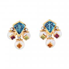  Marina B MARINA B 18K YELLOW GOLD PEARL MULTICOLOR TOPAZ GEMMY EARRINGS - 2495359