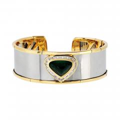  Marina B Marina B 18K Yellow Gold Green Emerald And Diamond Cuff Bracelet - 3930757