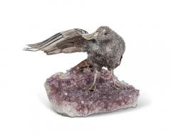  Mario Buccellati An Elegant Mario Buccellati Sterling Silver Duck Perched on an Amethyst Base - 3910452