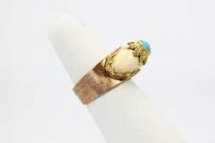  Mario Buccellati Mario Buccellati 18 Karat Textured Brushed Gold Ring Turquoise - 3448837