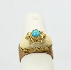  Mario Buccellati Mario Buccellati 18 Karat Textured Brushed Gold Ring Turquoise - 3448840