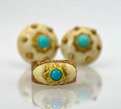  Mario Buccellati Mario Buccellati 18 Karat Textured Brushed Gold Ring Turquoise - 3448869