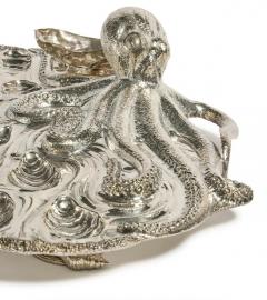  Mario Buccellati Rare Pair of Mario Buccellati Italian Silver Marine Themed Oyster Platters - 4702263